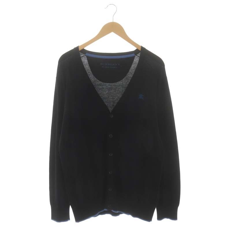 【極美品】バーバリーブラックレーベル　アーガイル　長袖　薄手カーディガン　黒　Ｌ バーバリーブラックレーベル BURBERRY BLACK LABEL アーガイル柄