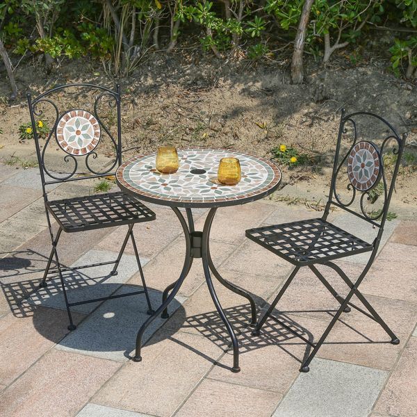 工場 モザイクテーブル 花柄 組立品【】 モザイクテーブル テーブル3点