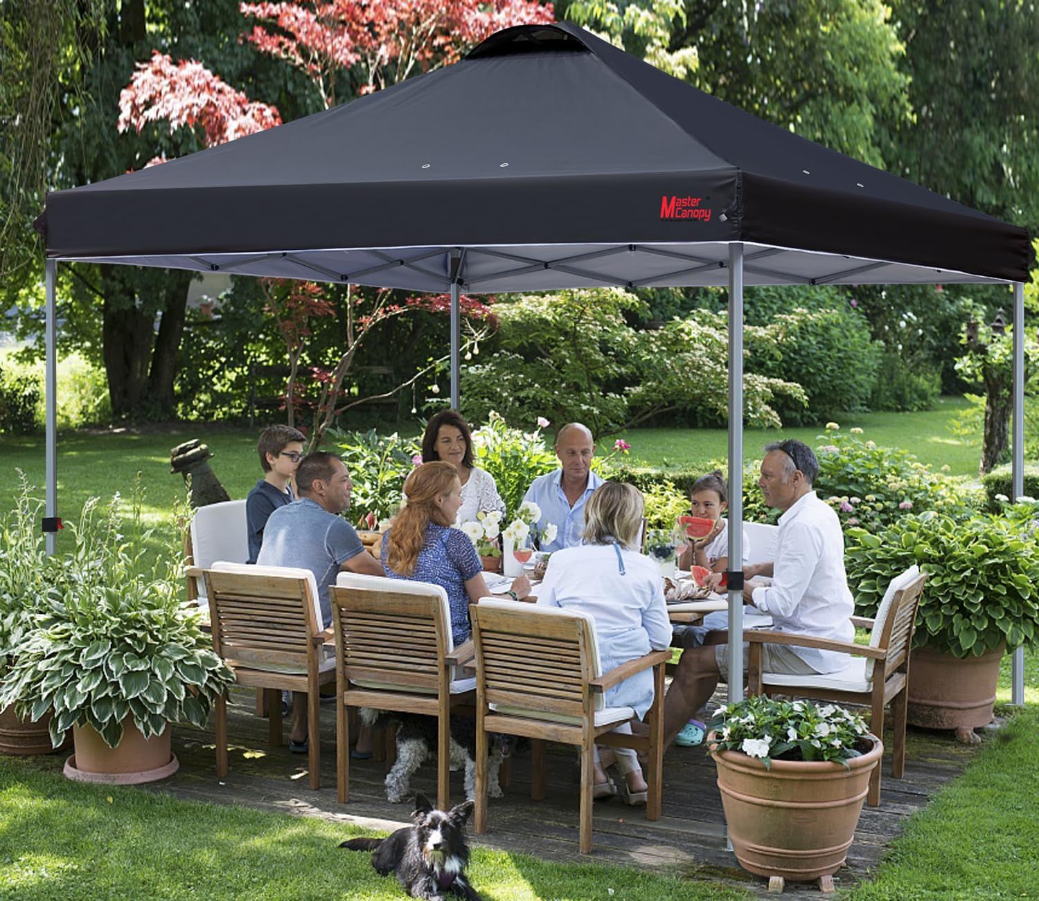 マスターキャノピー MASTERCANOPY ワンタッチタープテント 2M 2.5M 3M 三段階調節 スチールフレーム 風抜けベンチレーション 耐水 UVカット サンシェード 日除け 商用 アウトドア用 キャスターバッグ ペグ ロープ ウェイトバッグ付