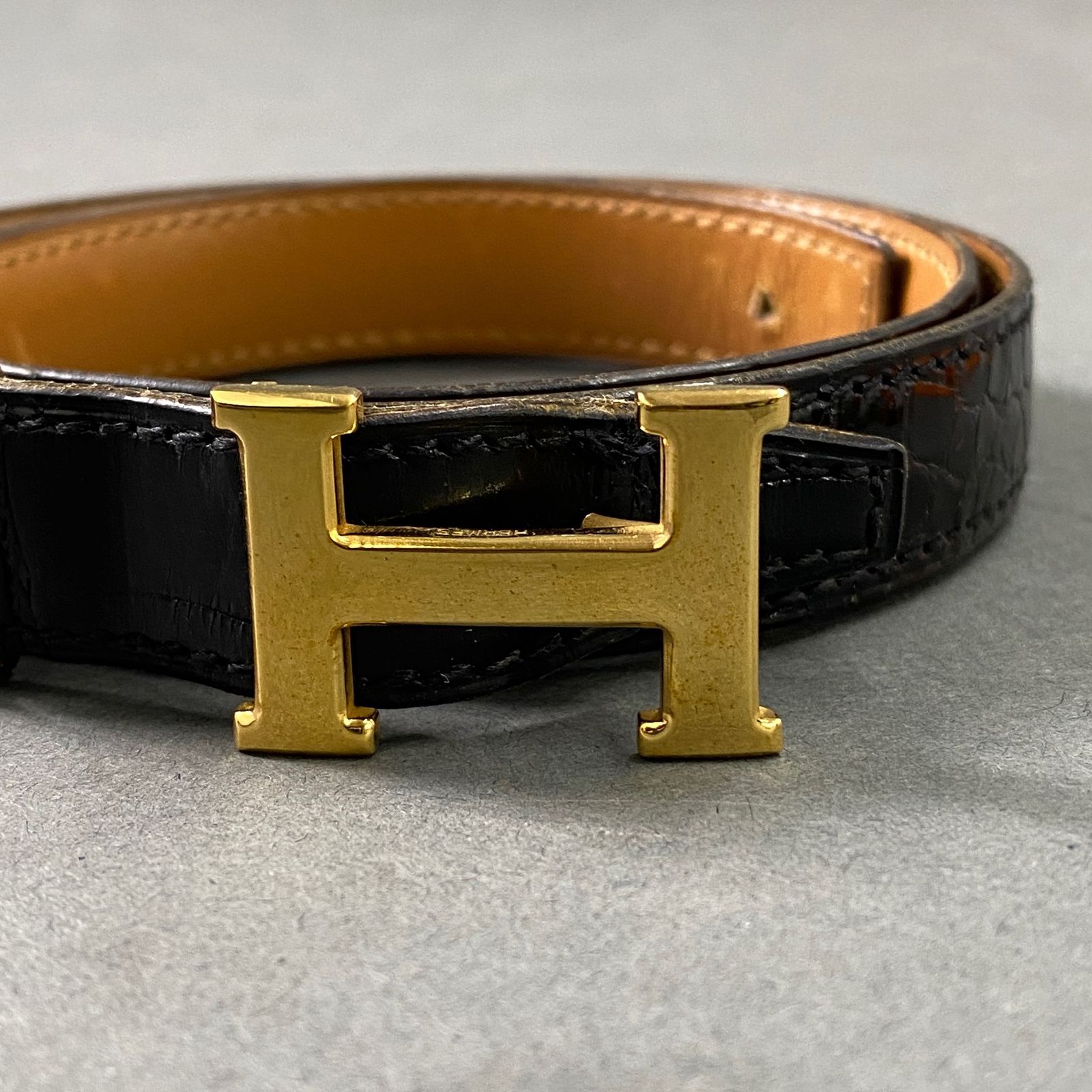 L15 フランス製 HERMES エルメス Hロゴ スモールバックル クロコレザー