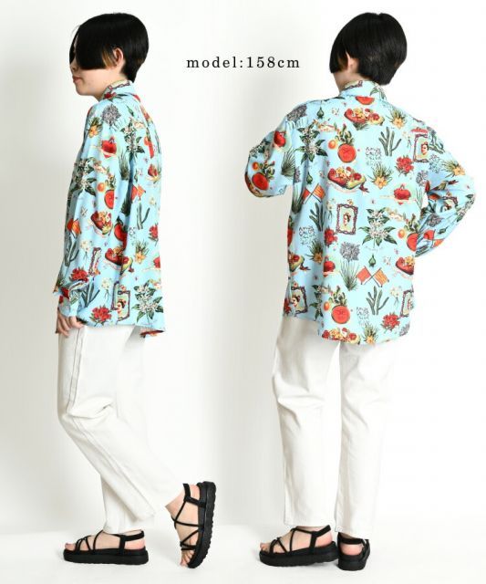 レディース 柄シャツ メンズ レディース 長袖 シャツ ブラウス 総柄 柄 