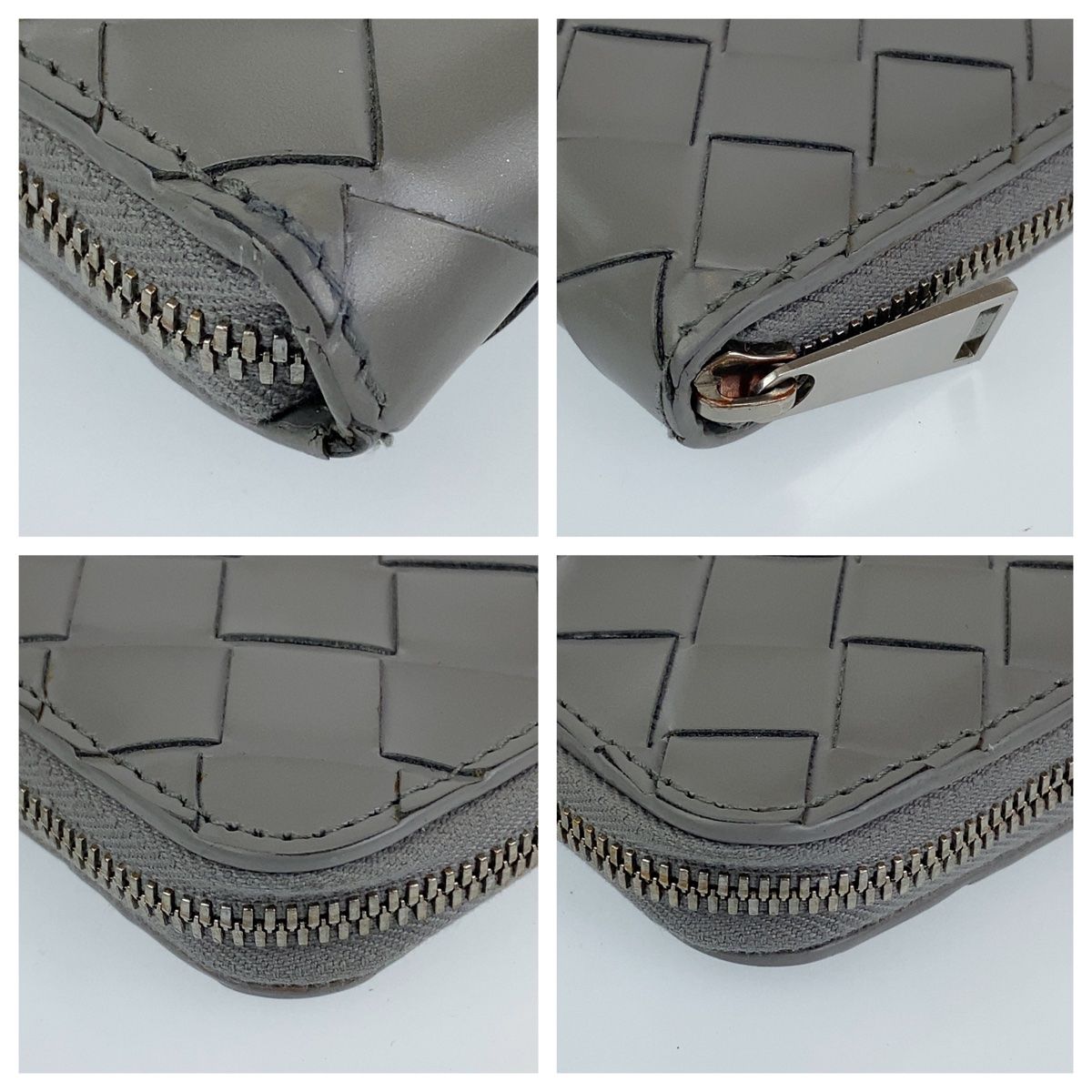 BOTTEGAVENETA ボッテガヴェネタ イントレチャート コンパクトウォレット グレー シルバー金具 カーフ /レザー ケース ラウンドファスナー メンズ 402106 【中古】 BOTTEGAVENETA ボッテガヴェネタ イントレチャート コンパクト