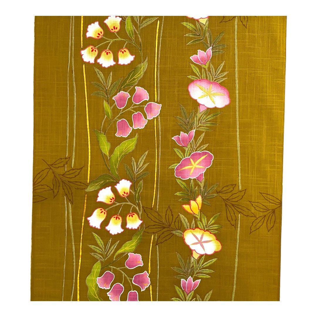 処分価格！浴衣地 片面染 反物 ATELER 2024 SAB 金茶 朝顔 教材用