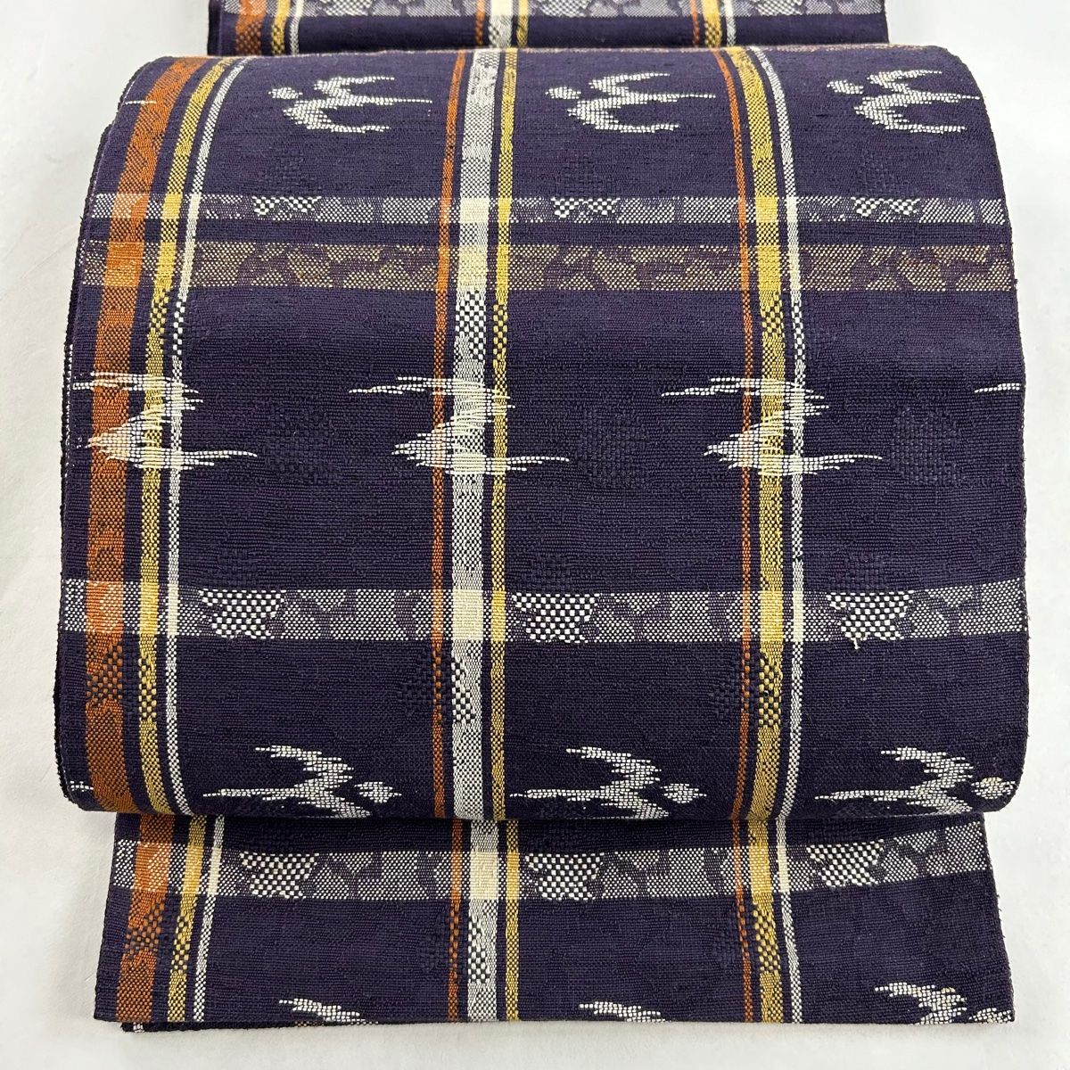 名古屋帯 美品 秀品 八寸名古屋帯 松葉仕立て 燕 格子 紫 正絹 【中古 