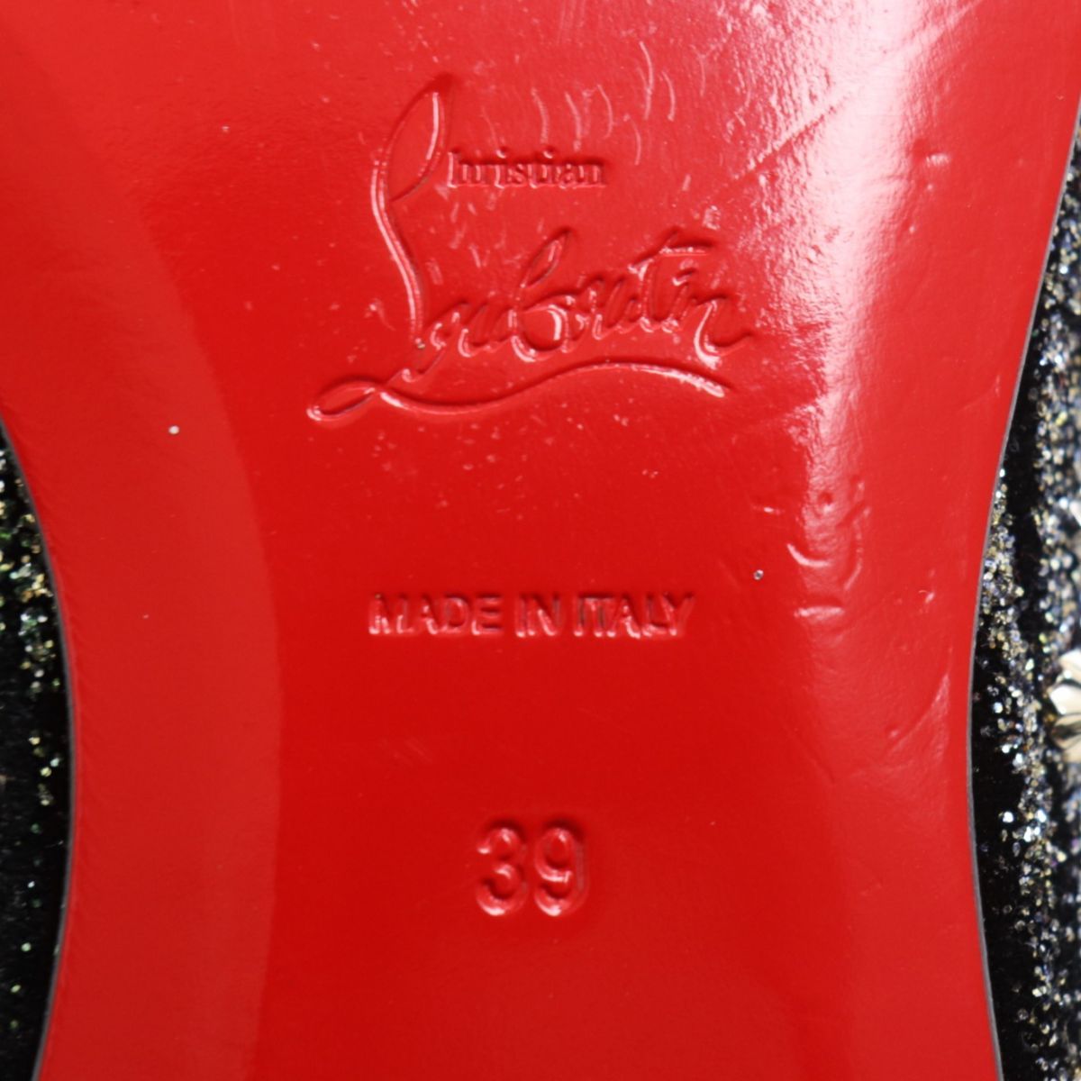 美品◆Christian Louboutin クリスチャンルブタン DANDELION SPIKES ラメ ローファー/シューズ ブラック 39  メンズ 伊製