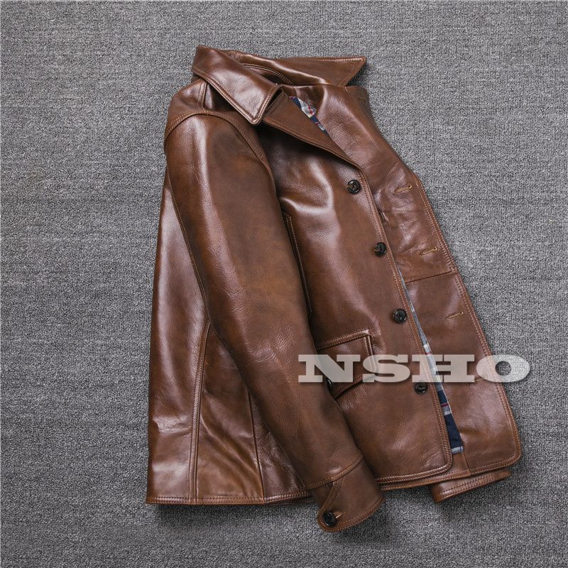 上質　メンズ　レザー　ジャケット　ホースハイド　馬革　復刻20年代 スイッチヤードコート レザージャケット カーコート ワークコート ブレーキマン ホースハイド 復刻20's スイッチヤードコート レザージャケット メンズ