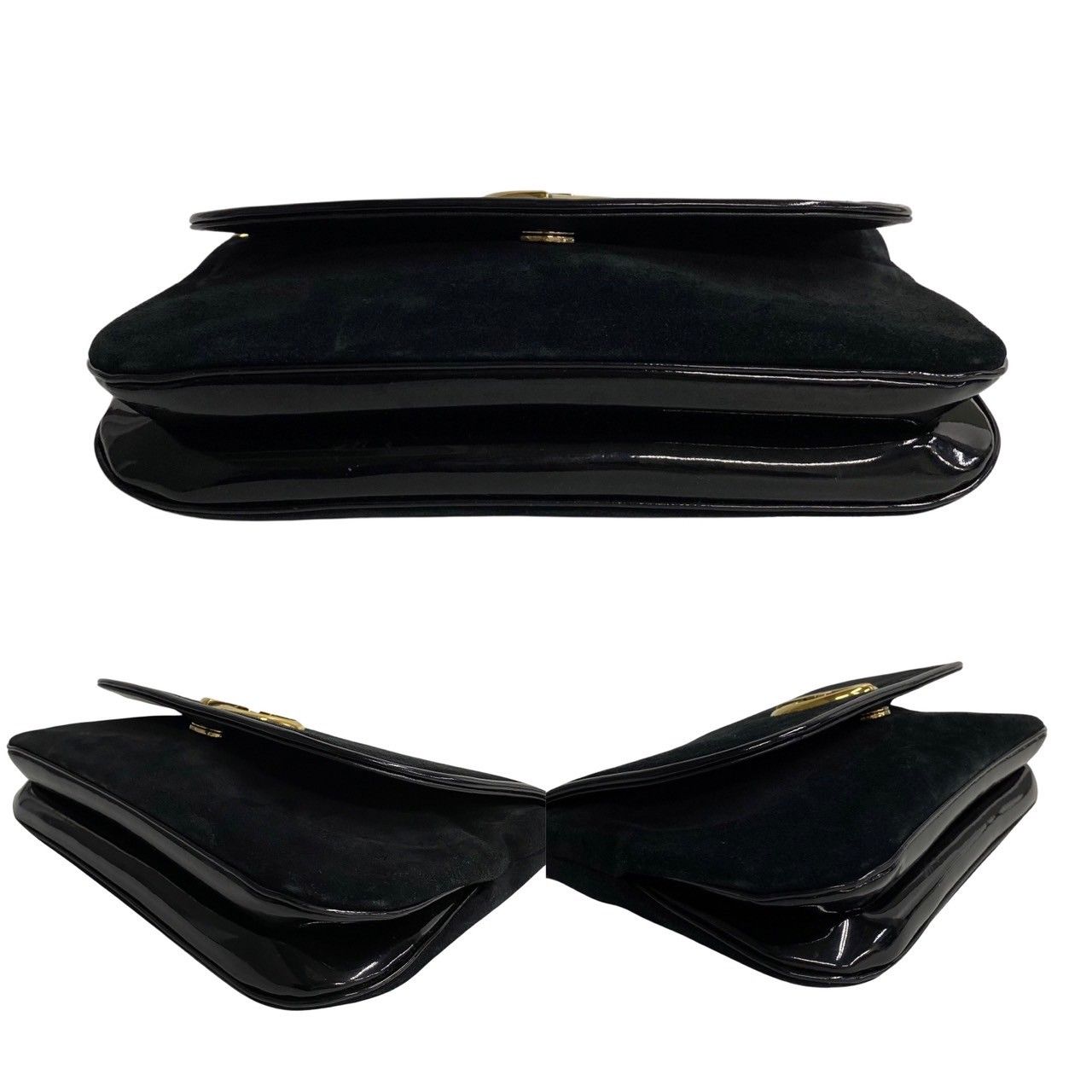 極 美品 GUCCI グッチ GG ロゴ 金具 パテント レザー スエード 本革 