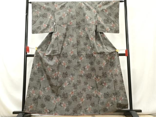 平和屋着物▽上質な紬 単衣 蚊絣文様 正絹 逸品 AAAZ0682jh