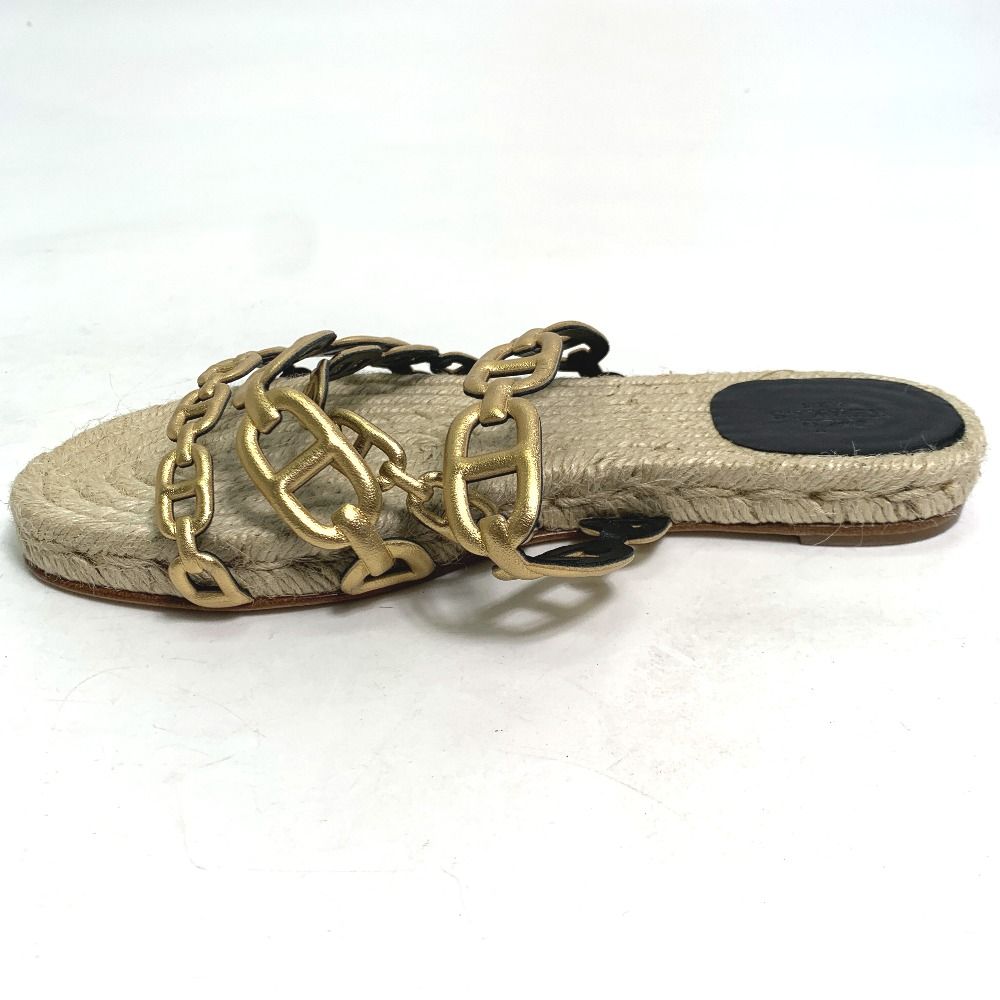 エルメス フラット シェーヌダンクル アンコーヌ 靴 サンダル レザー