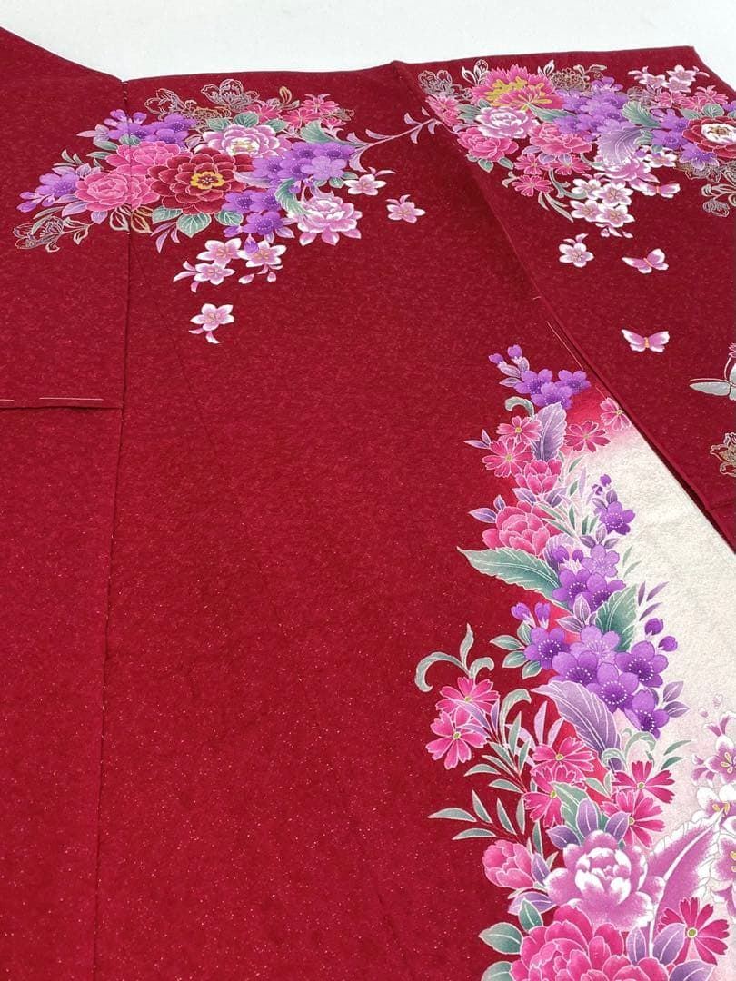 振袖 仮絵羽 刺繍 銀通し 銀彩 紋意匠 洋花 正絹 未仕立て品 八掛付き