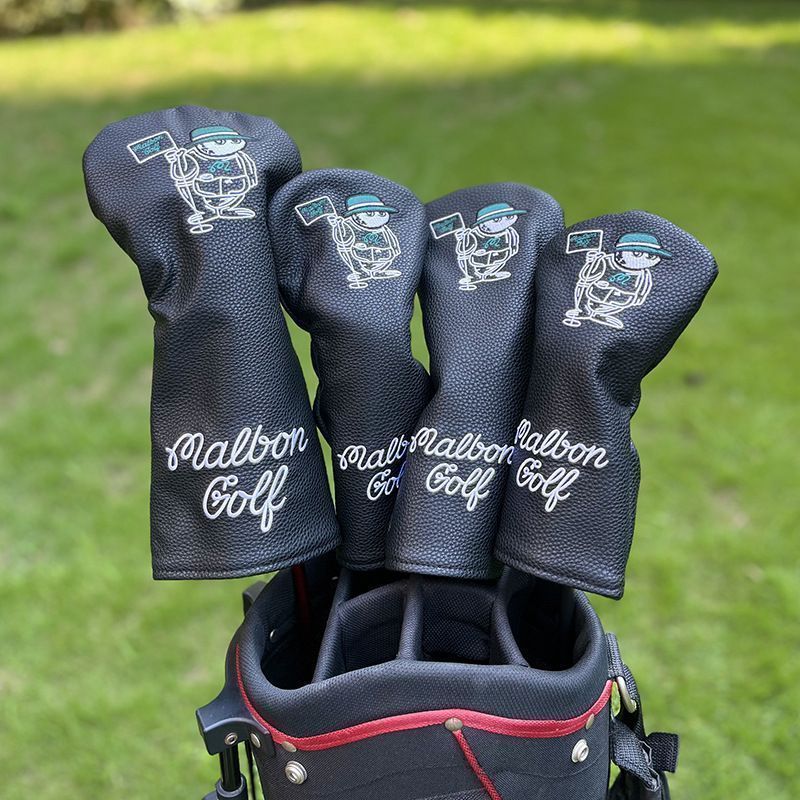 malbon golf マルボンゴルフ クラブ ヘッドカバー 1 3 5 UT 4点セット アイアン用 ドライバー用 ゴルフヘッドカバー ブラック