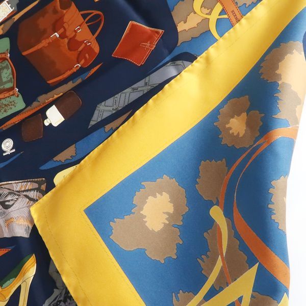 HERMES カレ90 MONSIEUR ET MADAME ムッシュ&マダム 黄色×青系 シルク