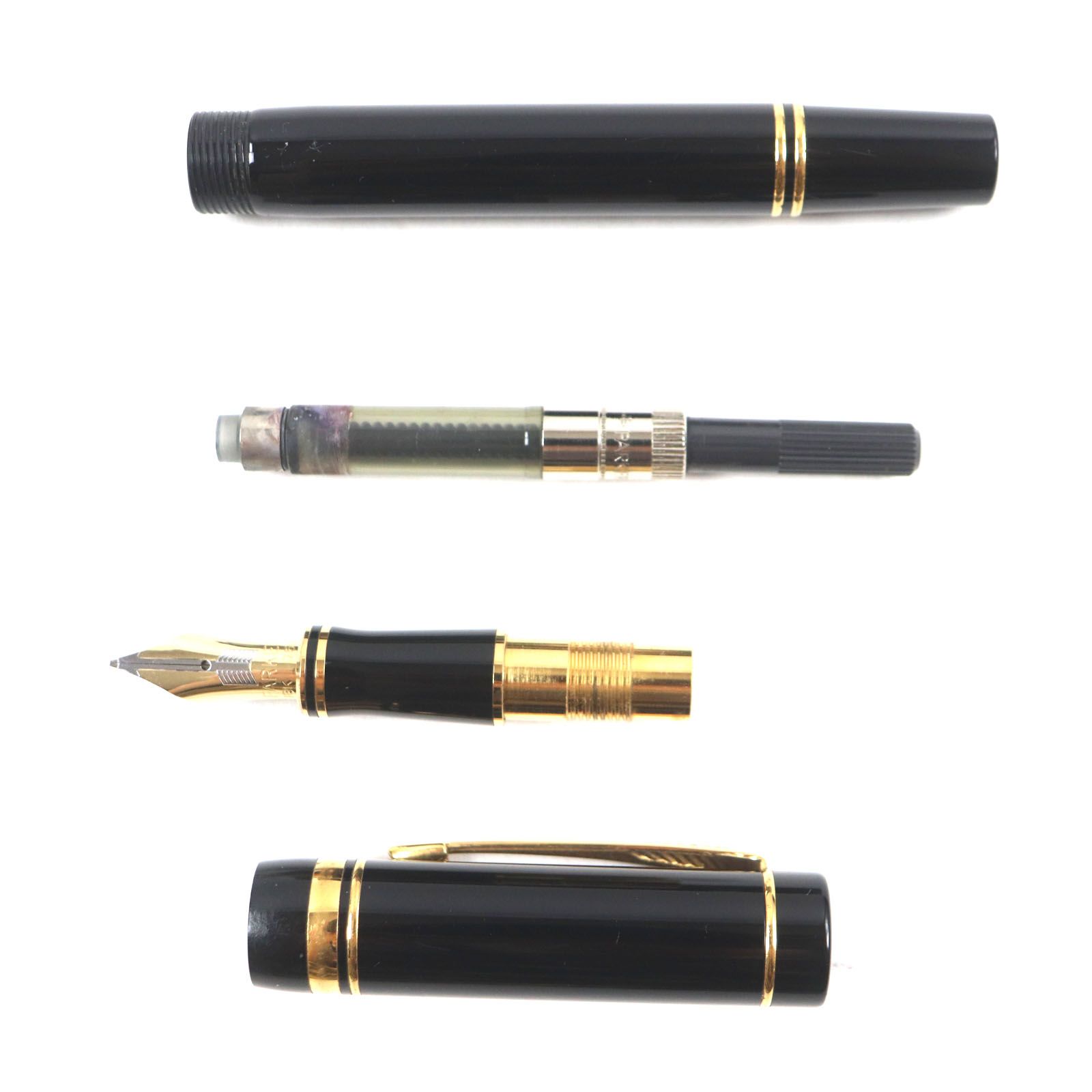 良品▼PARKER パーカー デュオフォールド ブラックGTインターナショナル ペン先18K Mニブ 初期型 万年筆 ブラック ゴールド UK製 メンズ 良品▽PARKER パーカー デュオフォールド ブラックGT