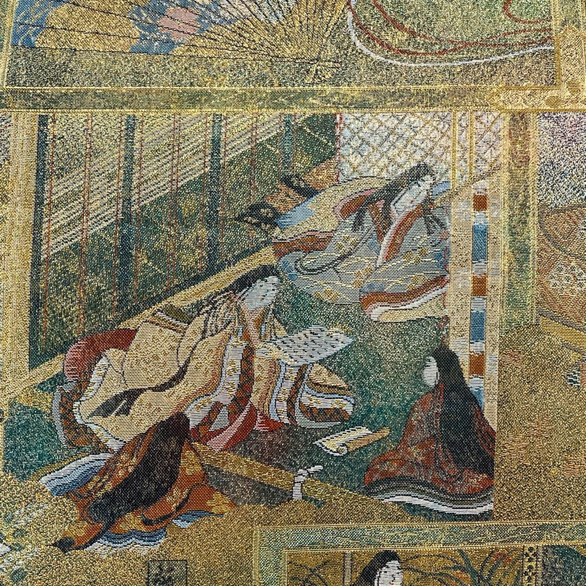 丸帯 美品 名品 落款 徳川美術館秘蔵 紫式部 源氏物語名鑑 箔 金色  