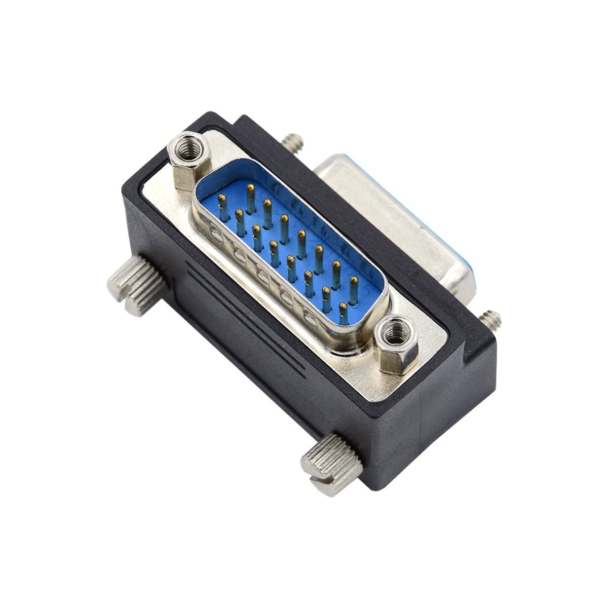 cablecc 15ピン DBコネクタ DSUB RS 232 D-subMiniature オスナットからメスネジダウン 90度角度延長アダプター