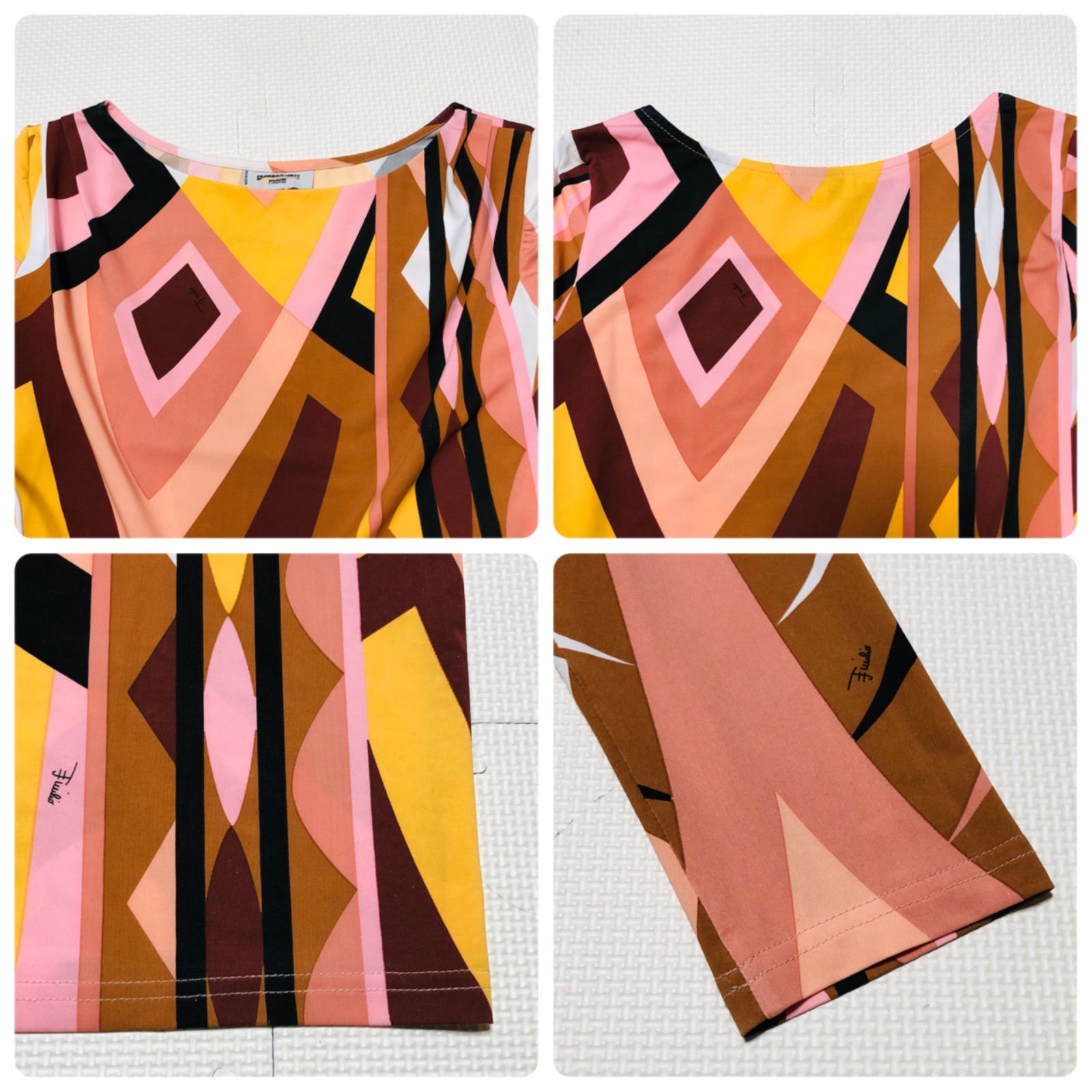 □美品□EMILIO PUCCI エミリオプッチ 七分袖ワンピース 現代美術風 総 
