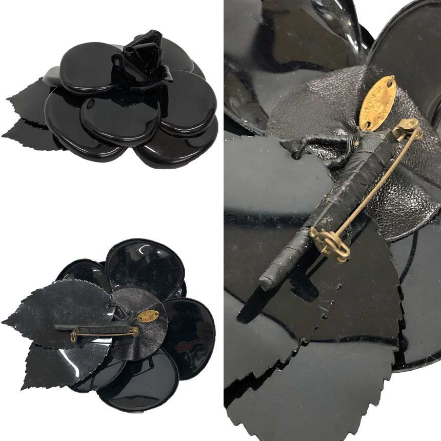 CHANEL シャネル カメリア コサージュ ブローチ ブラック 黒 プラ aq12146