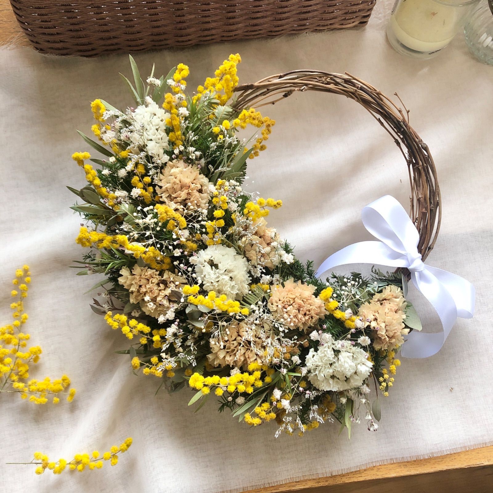 ＊Natural＊ころころミモザのリース　ミモザのリース☆ドライフラワーリース Natural＊ころころミモザのリースミモザのリース☆ドライフラワーリース