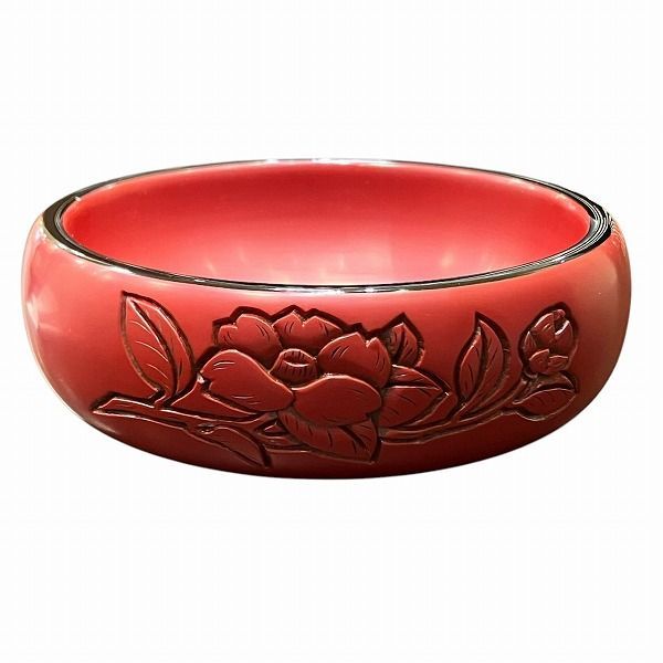 中国伝統工芸品堆朱漆器鉢朱色
