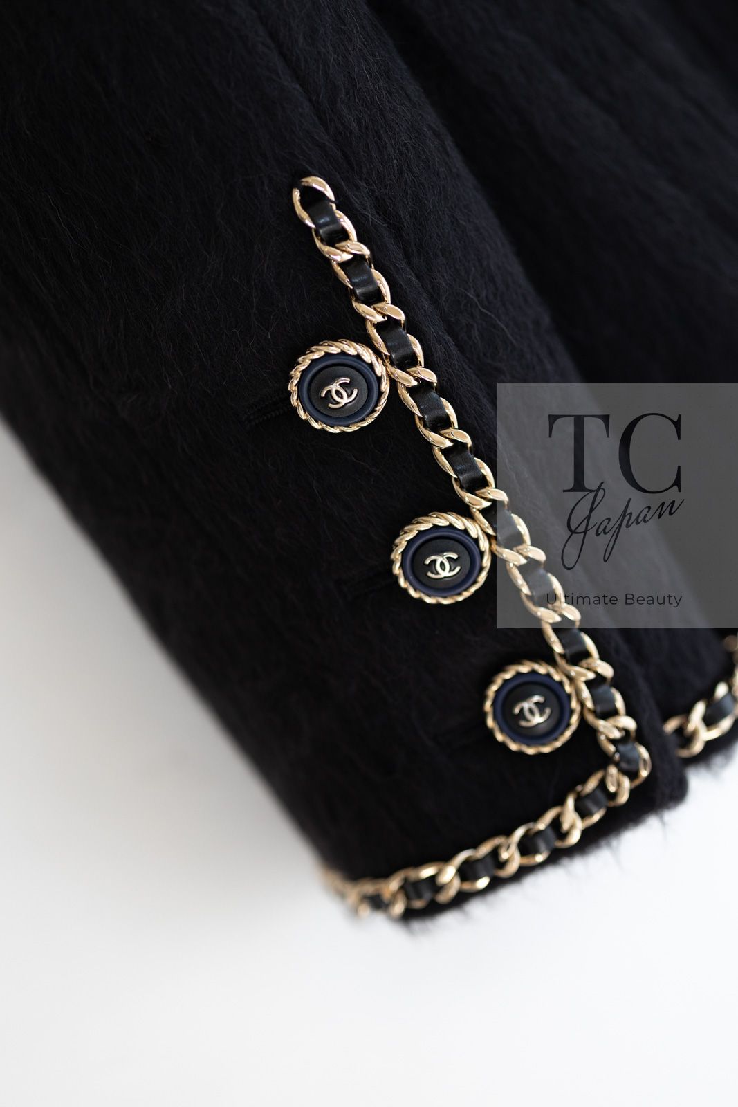 シャネル ジャケット CHANEL ブラック ラマ ウール チェーン