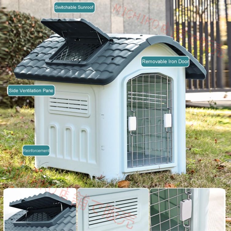 犬小屋 屋外断熱プラスチック犬シェルター 小型犬用耐候性頑丈犬小屋 Large