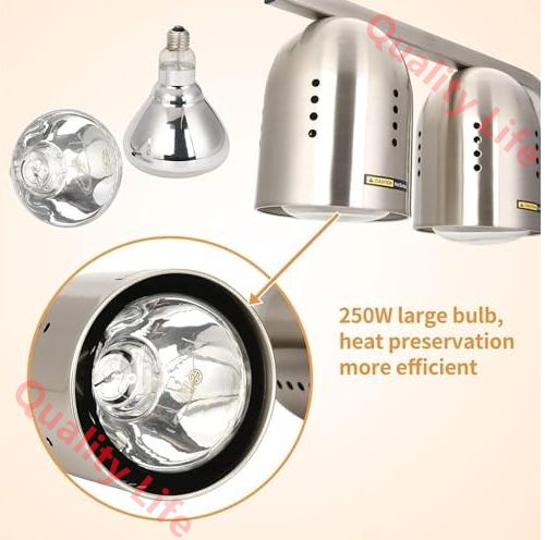 食べ物フードウォーマー 業務用食品ヒートランプ ヒートランプウォーマー 500ワットポータブルフードウォーマー 高さ調節 なビュッフェ保温ヒートランプ ステンレス製2ヘッド食品ヒートランプ自立式