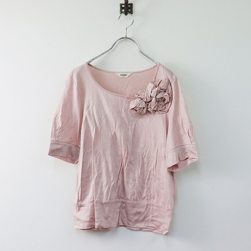 新品♡インゲボルグ♡フラワーモチーフ付きカットソー♡ブラック セール】 ロゴ刺繍カットソー （Tシャツ）｜INGEBORG