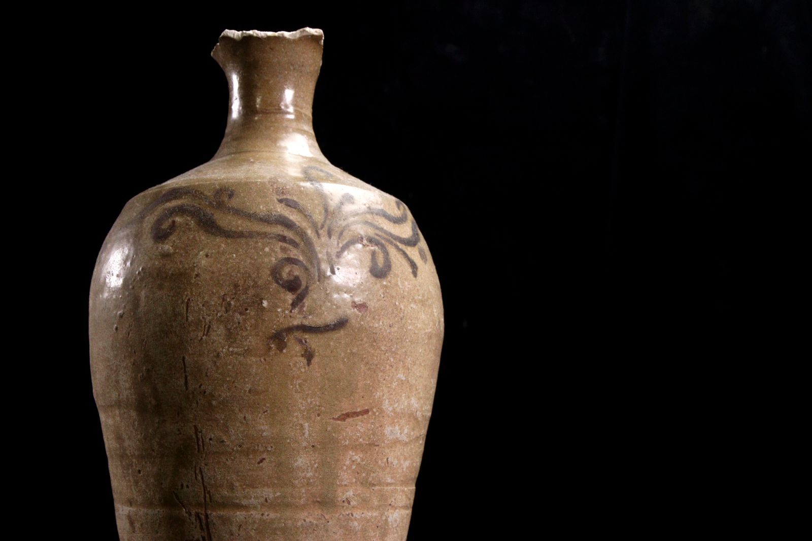 古美术 花瓶 高麗時代 鉄絵唐草文花瓶 27cm 朝鮮古陶 唐物 骨董 古美術 楾