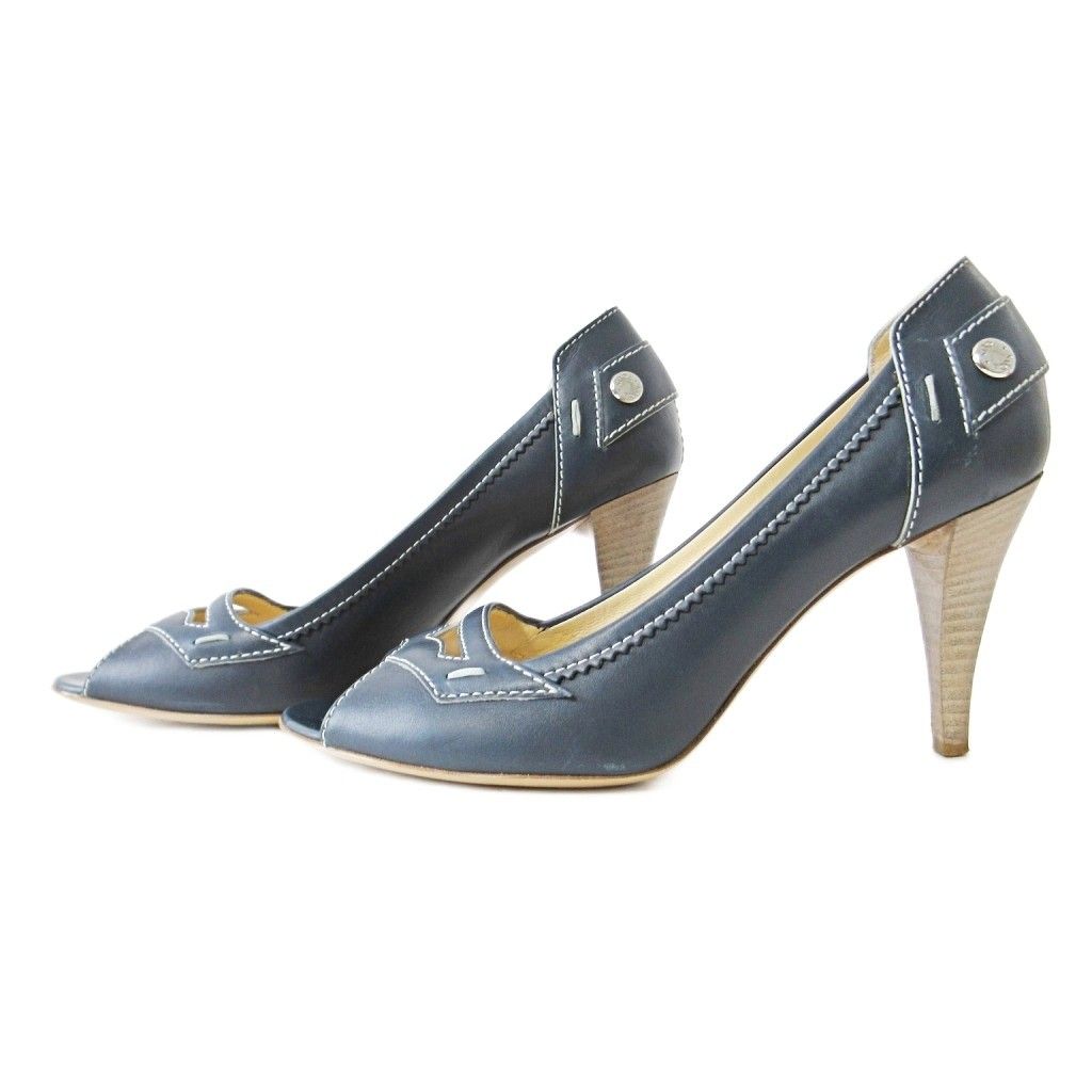 トッズ TOD'S オープントゥ ステッチ レザー パンプス ピンヒール 35.5