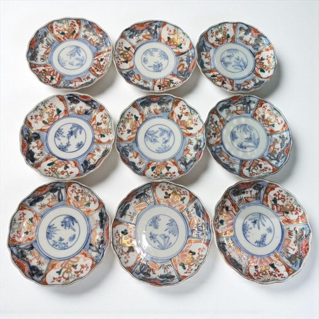 骨董・金彩縁起柄色絵 銘々皿 五客揃い 骨董・金彩縁起柄色絵 銘々皿 五客揃い