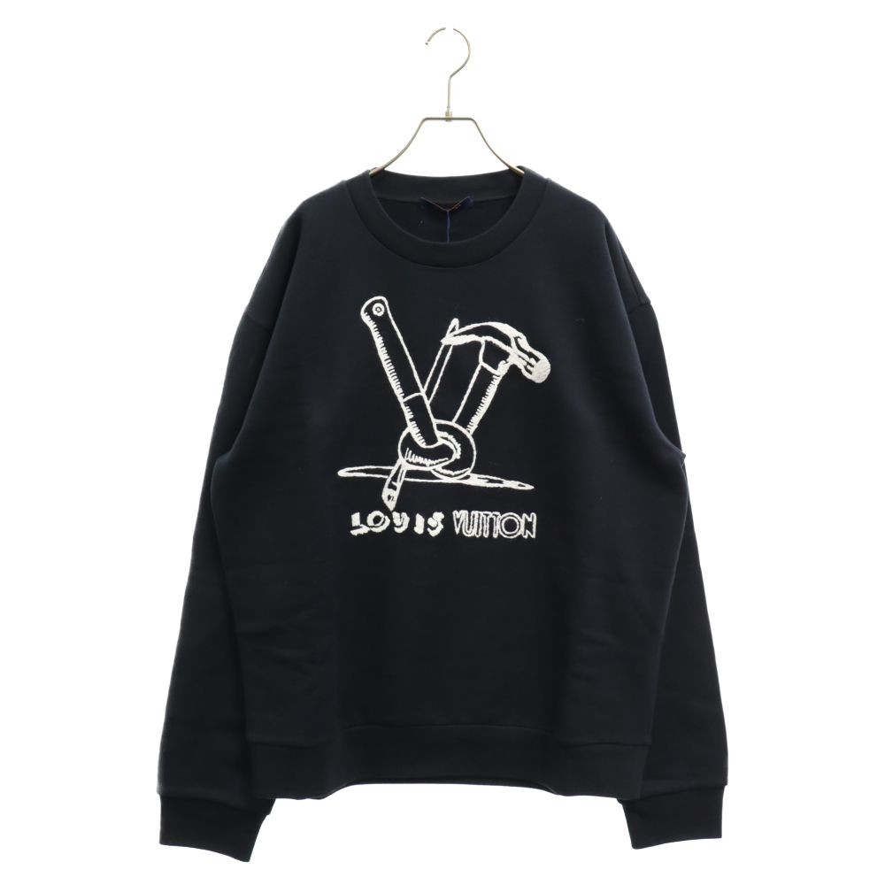 LOUIS VUITTON (ルイヴィトン) 23AW エンブロイダードコットンスエット ルイヴィトン ブラック ロゴ入り 長袖トレーナー シャツ