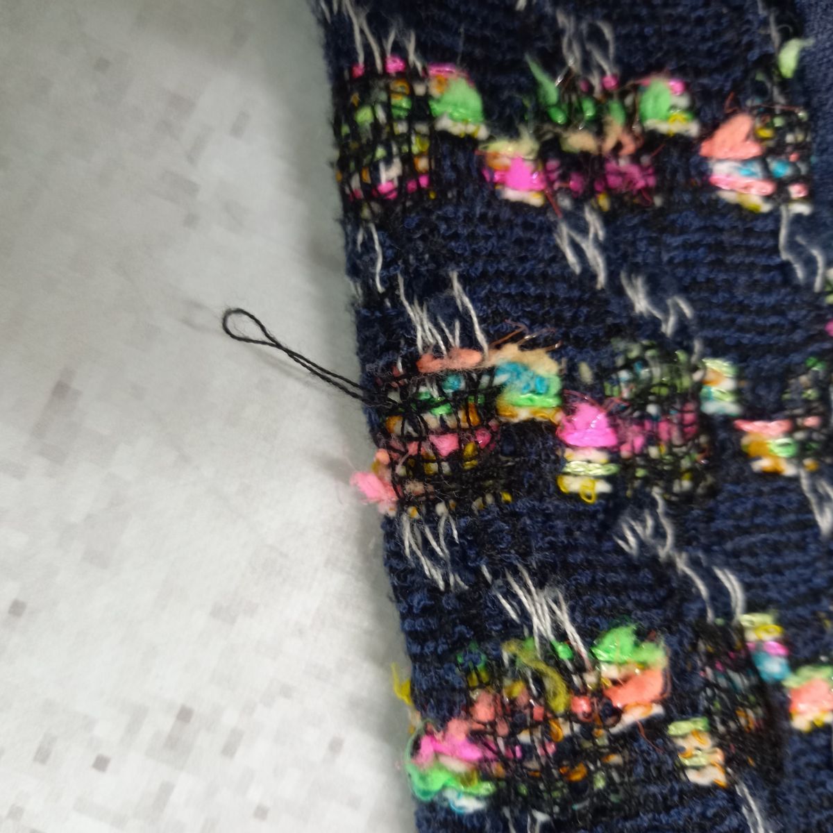 シンゾーン マイダルタニアン　ツイード ノーカラー ジャケット ネイビー シンゾーン マイダルタニアン ツイード ノーカラー ジャケット