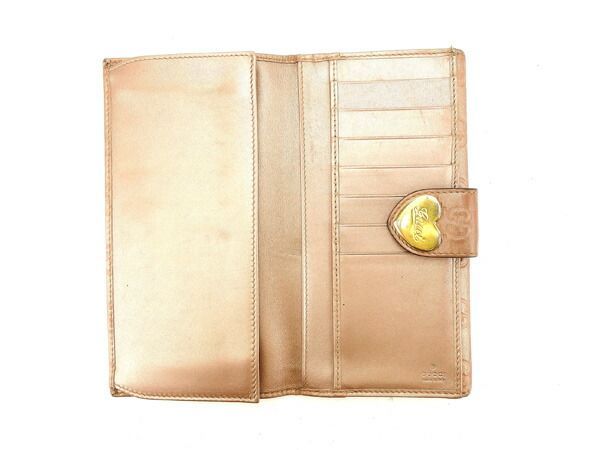 グッチ 長財布 Wホック ラブリーハート グッチシマ メタリックピンク