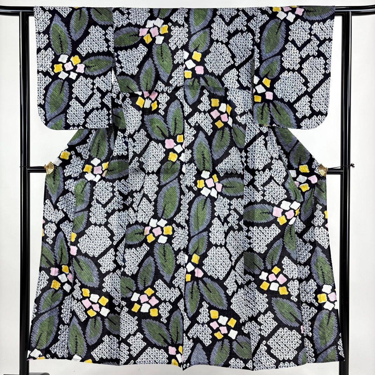 浴衣 身丈151cm 裄丈61cm S 絞り浴衣 紫陽花 濃紺 綿 名品