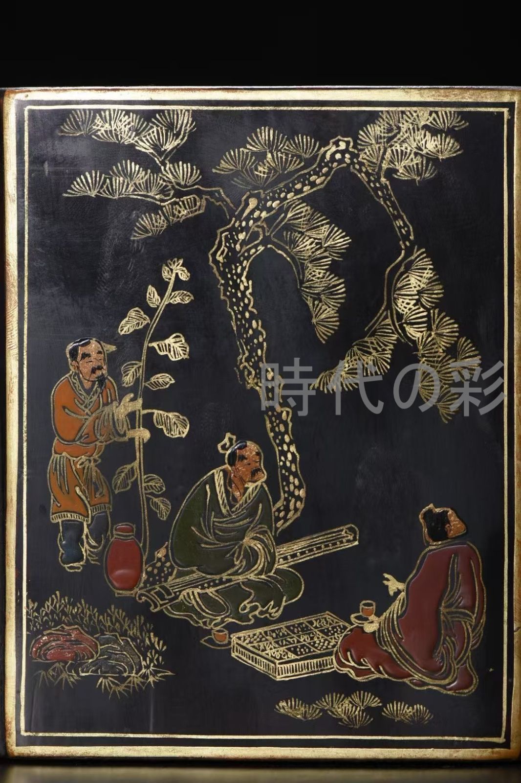 三谷吾一 輪島塗 平目地鳥蒔絵 茶櫃 木箱付 東Y7-0819⑤トヒト