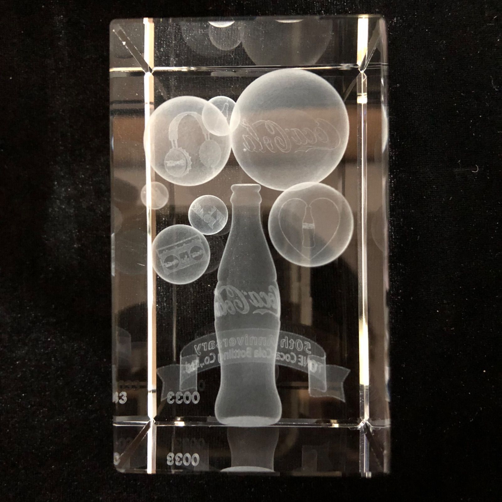 中古 非売品 利根 コカコーラ 50周年記念 クリスタル ガラス 置物 