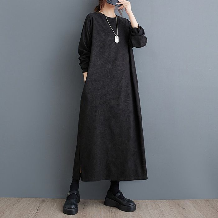 ワンピース 長袖 レディース ロング ロングワンピ クルーネック シンプル カジュアル フォーマル 通勤 通学 大人 Aライン 体型カバー ワンピスター 秋冬 せ 可愛い 普段着 xkmilyx85 DZ20