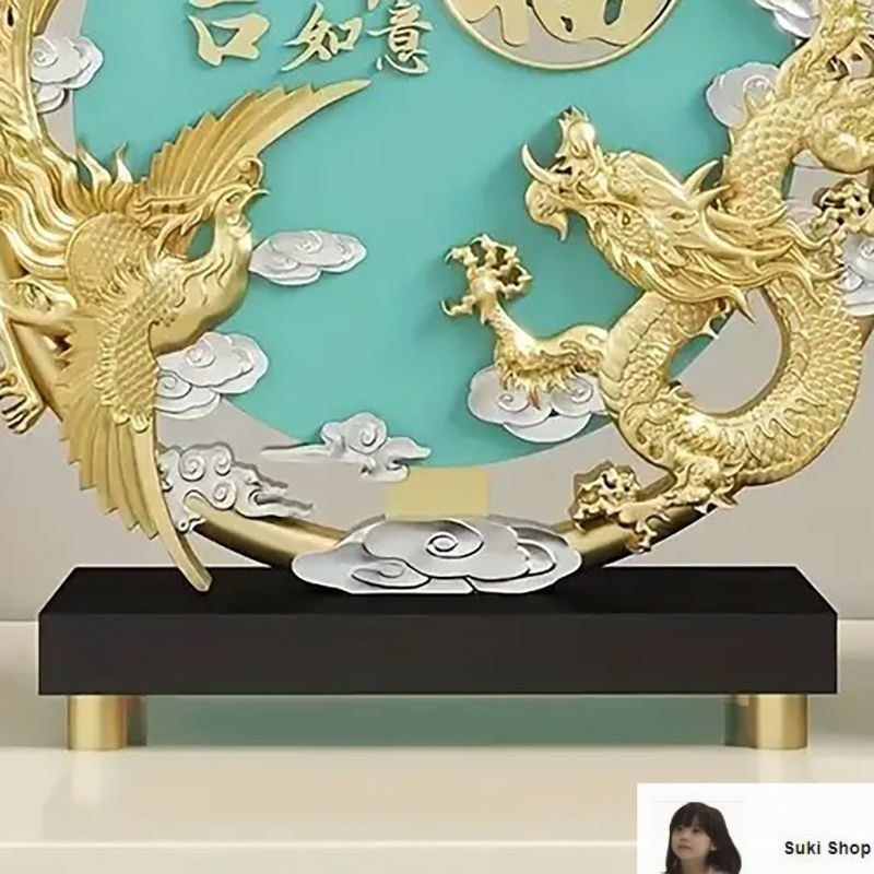 ドラゴン 龍 竜 鳳凰 鳥 樹脂 ブルー 青 置物 オブジェ 金龍
