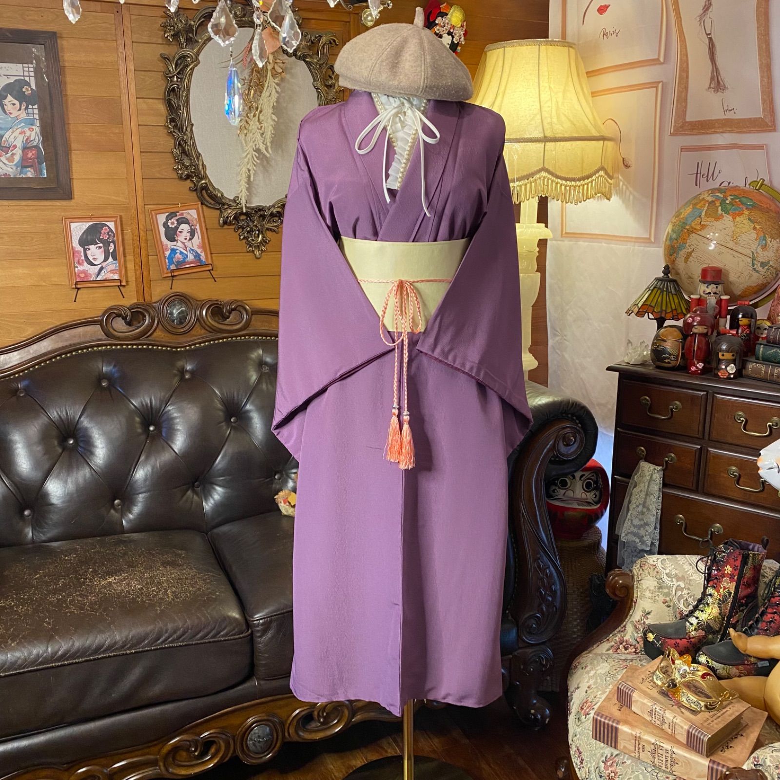 振袖 着物 ロング ワンピース ドレス ハンドメイド リメイク 重ね衿 襟 