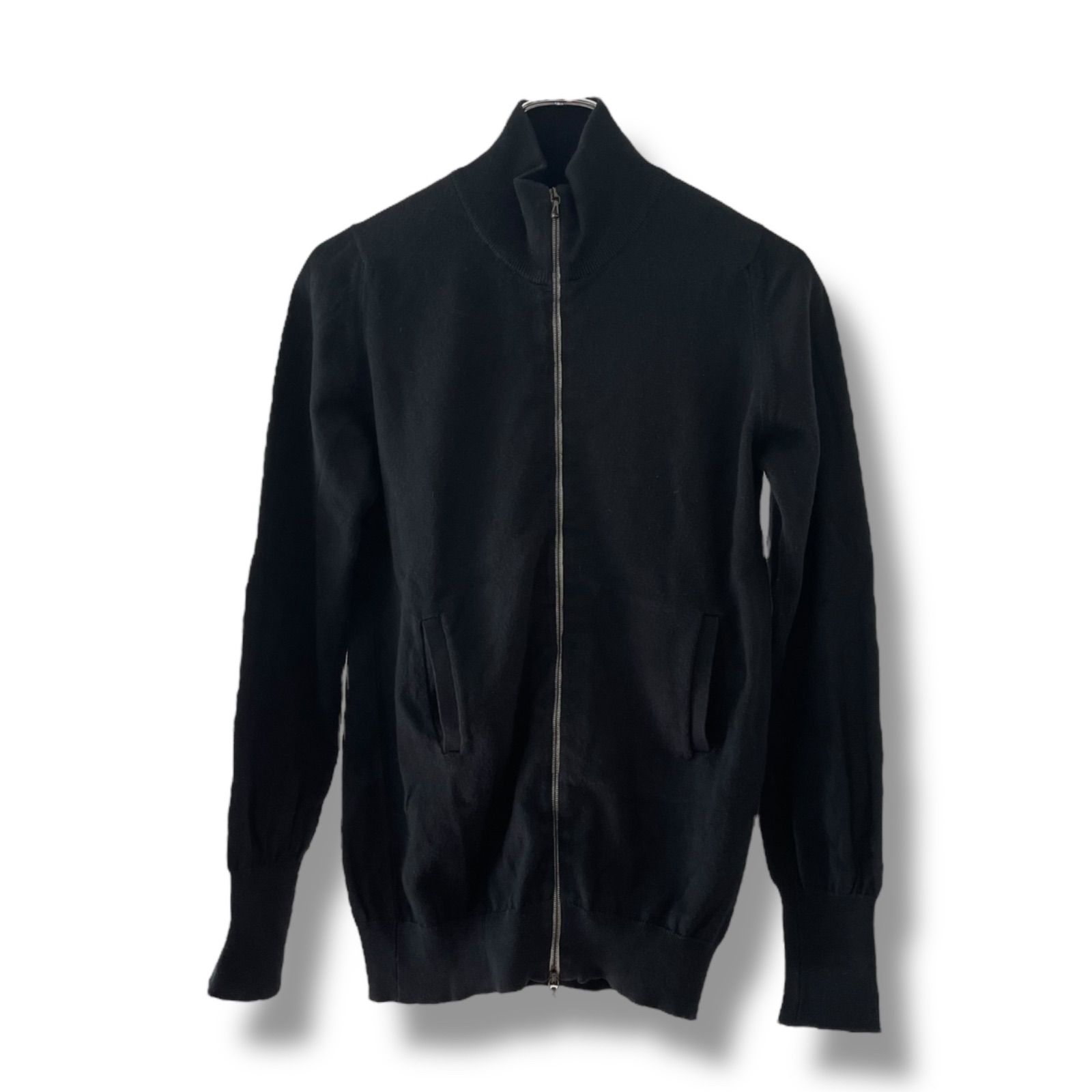 JOHN SMEDLEY ジョンスメドレー レディース フロントジップ ジャケット ハイネック コットン 英国製 黒 ブラック 458OC