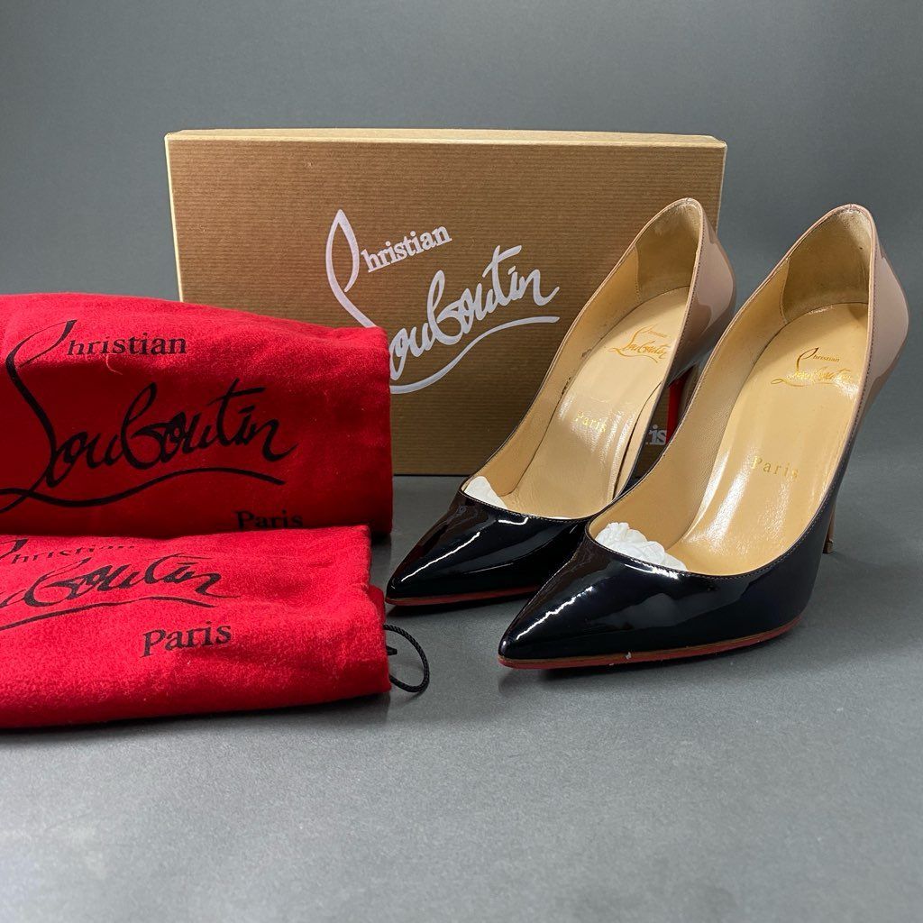 1b14 Christian Louboutin クリスチャンルブタン イタリア製 DECOLLETE 554 100 デコルテ 3150580  ヒールパンプス シューズ バイカラー 37 ブラック ベージュ パテントレザー - メルカリ