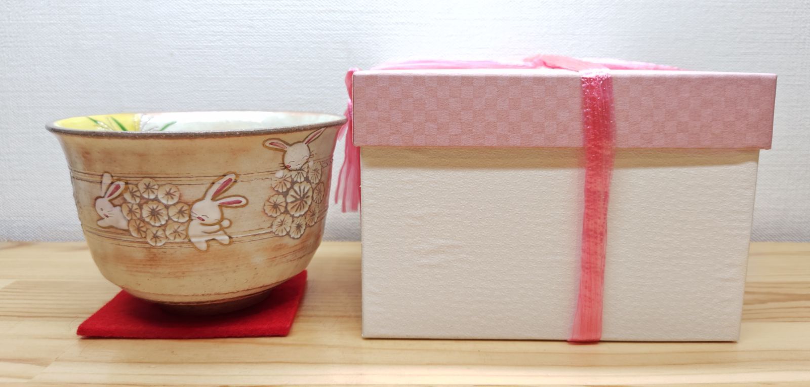 逢絢亭・新品】茶道具 茶碗 京焼 花三島 月見兎の図 水出宋絢