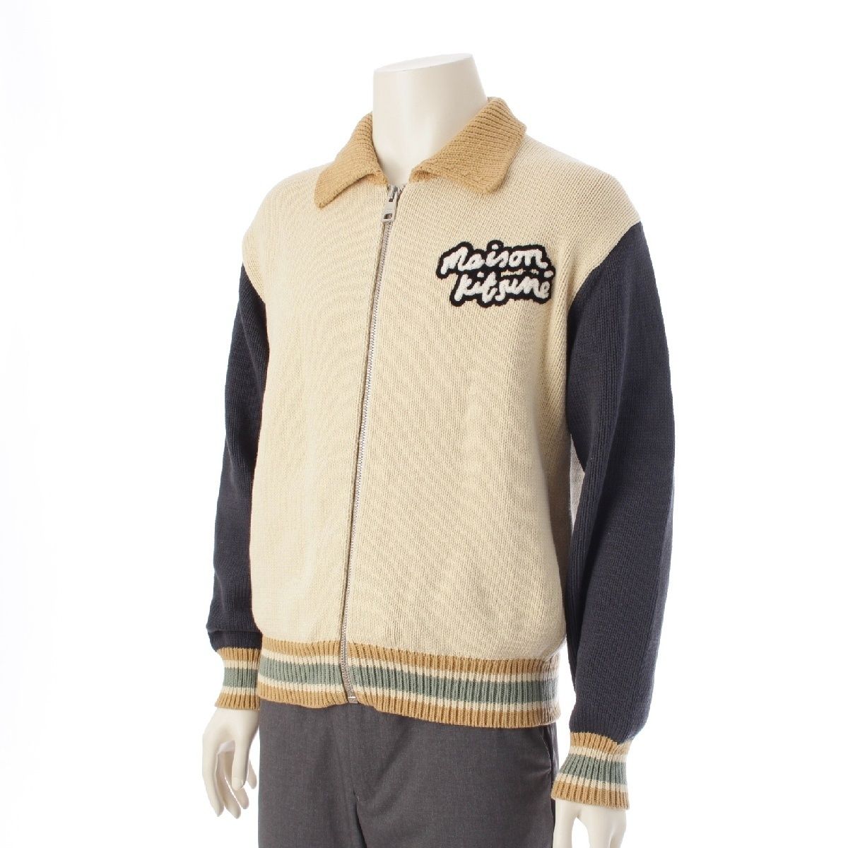 メゾンキツネ 25SS ニット カレッジ ブルゾン ジャケット ベージュ S 