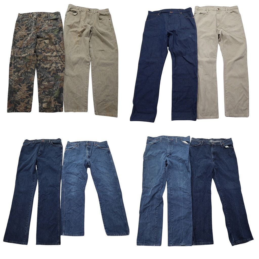 古着卸 Wrangler ラングラー デニム パンツ 8枚セット メンズ W38 インディゴブルー リアルツリー柄 ベージュ 古着 NA5871