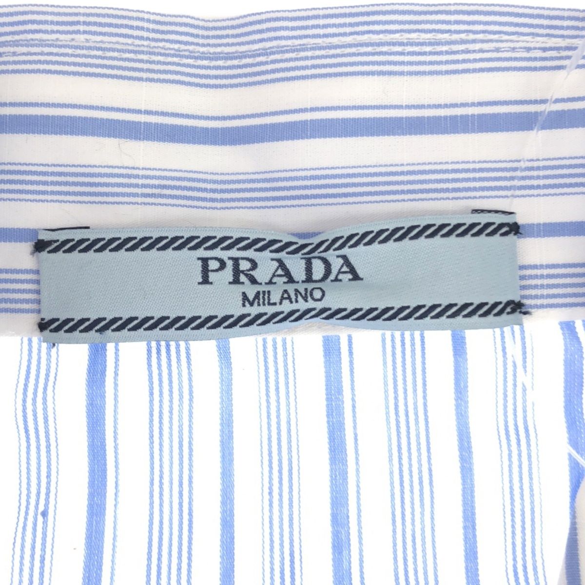 PRADA - PRADA プラダ 19SS フリルストライプ ジップアップブラウスシャツ P496C ブルー 42 PRADA プラダ 19SS フリルストライプ ジップアップブラウス