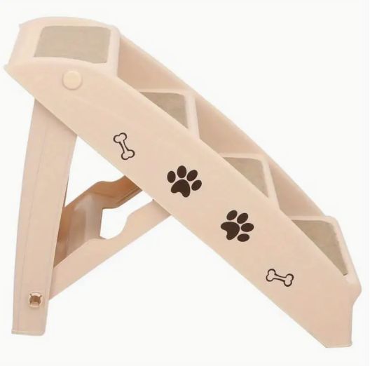 折りたたみ式ペット用階段 クリーム 62x40x49cm 軽量で収納しやすい 小型犬 猫用 ポータブル登り補助器具 屋内外使用