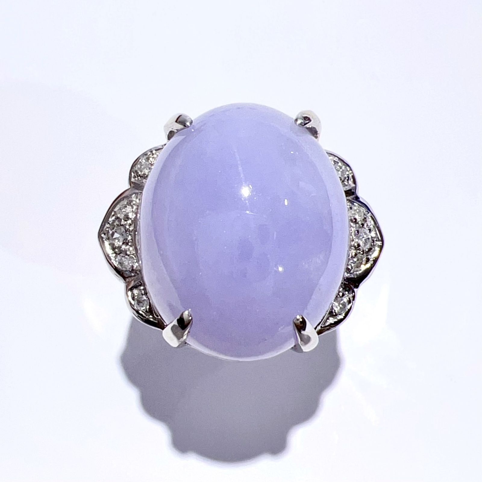Pt900 天然 翡翠 ラベンダージェイダイト ダイヤ リング 10号 J21.17ct 