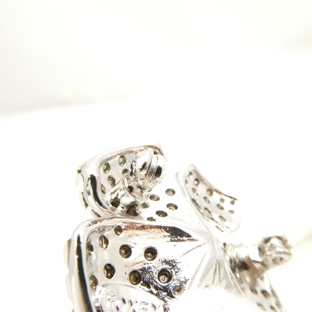 美品 FOXEY フォクシー Fleur ホワイト ブローチ ライトストーン