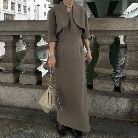 AMERI アメリ 3WAY CURVE BOLERO SET DRESS カーブボレロセットドレス ボレロ ワンピース ドレス 上品 オケージョン カーキ サイズS レディース 春 有明ガーデンrecollect店 23 No.406H