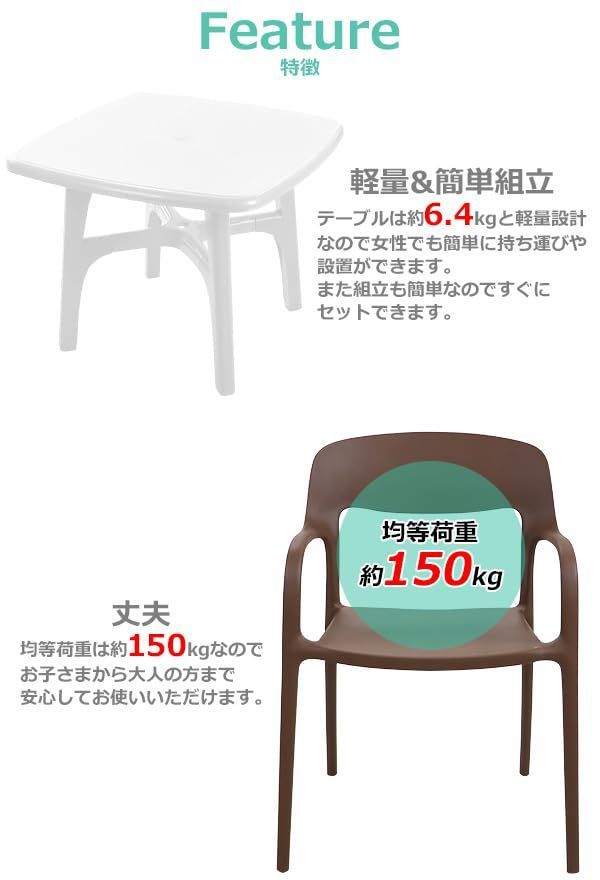 園芸用品 プラスチックチェア ガーデンチェア ガーデンテーブル 3点セット UVカット パラソル使用可 ガーデンテーブルセット ガーデンテーブル&チェアー 2脚 ガーデン テーブル ポリプロピレン PP プラスチック p35bchb10tbl (ブラック)